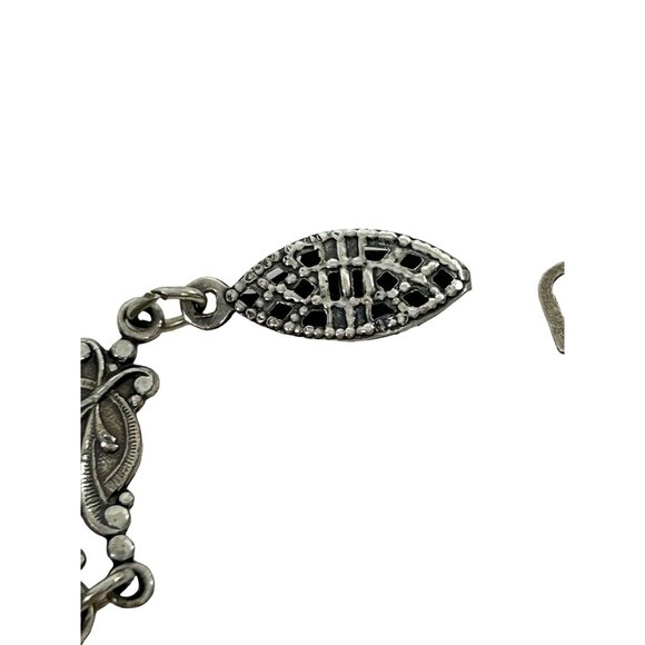 Sadie Green Vtg Bracelet Silver Tone Faux Amethyst Floral Filigree Panels Beads - Picture 3 of 16